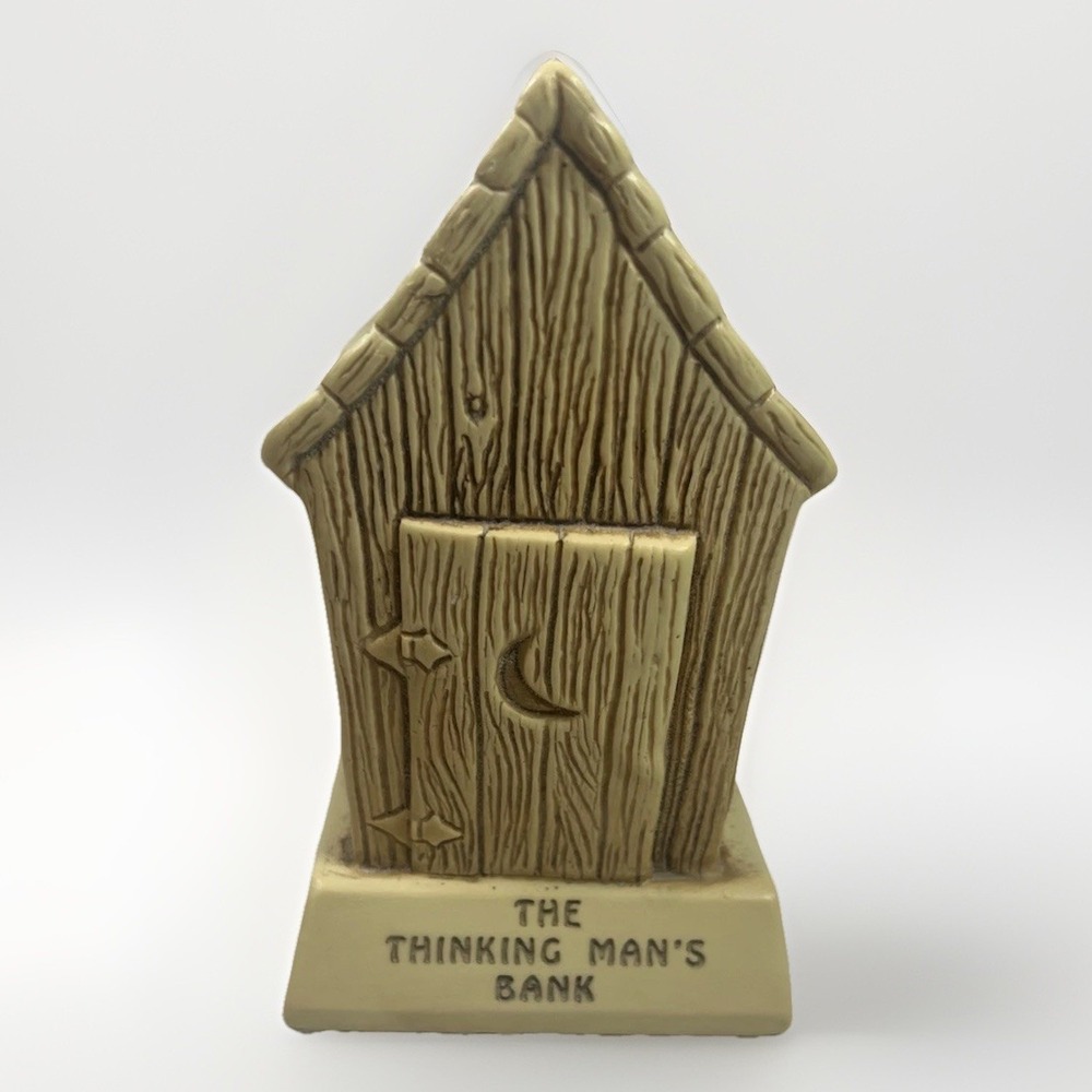 Vintage 1974 The Thinking Man's Bank Outhouse Plastic Coin Bank Paula
